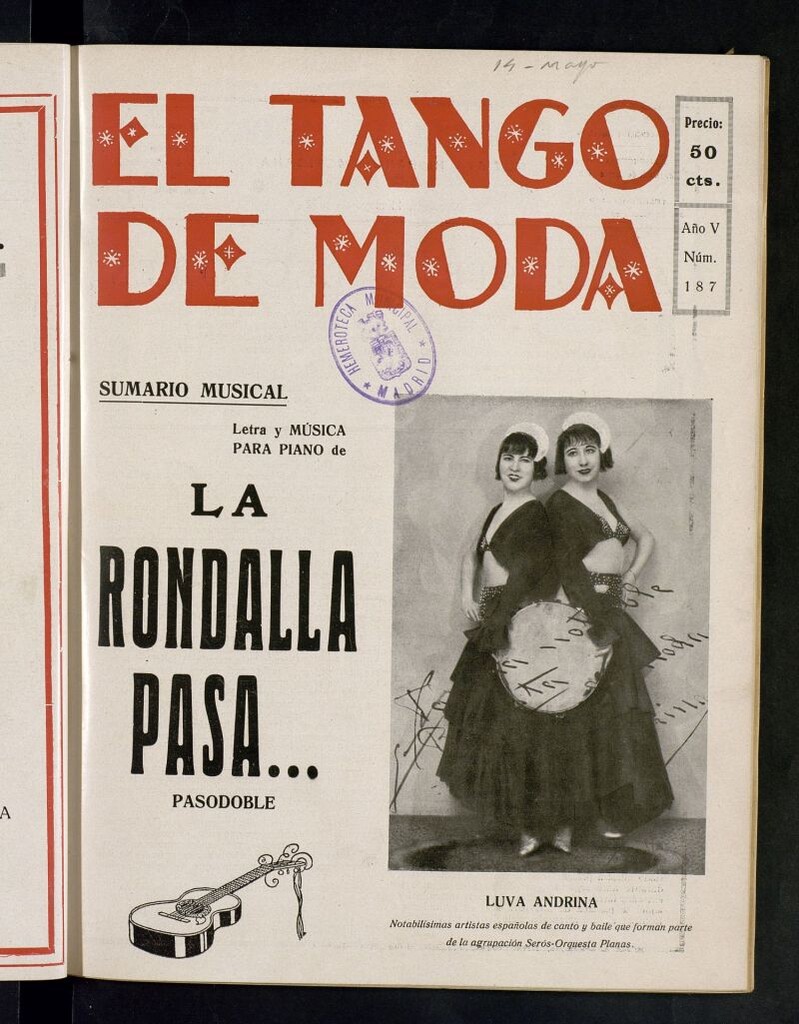 Miniatura de El Tango de Moda : revista popular hispano-americana. Aparece los sábados. Nº 187