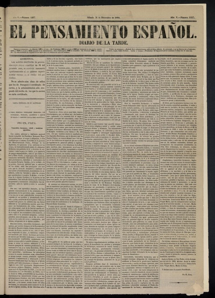 Miniatura de El Pensamiento Español del 31 de diciembre de 1864, nº 1537