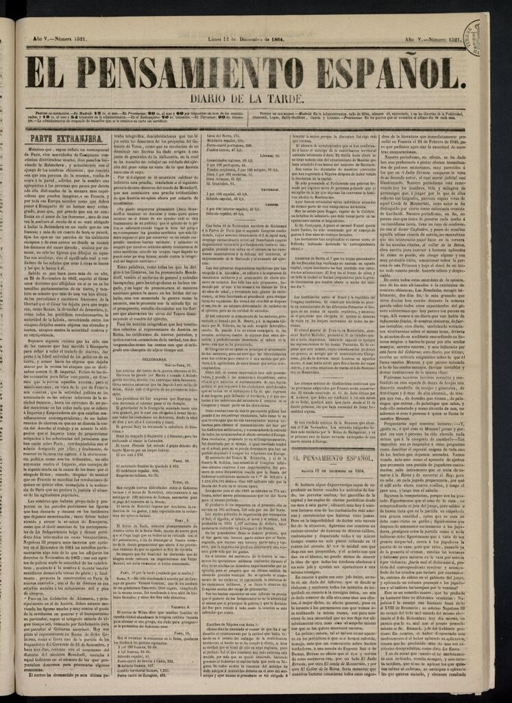 Miniatura de El Pensamiento Español del 12 de diciembre de 1864, nº 1521