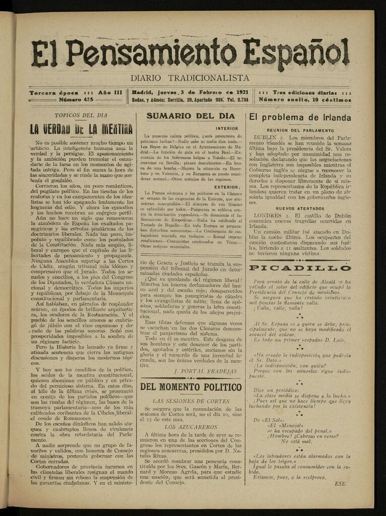Miniatura de El Pensamiento Español del 3 de febrero de 1921, nº 435