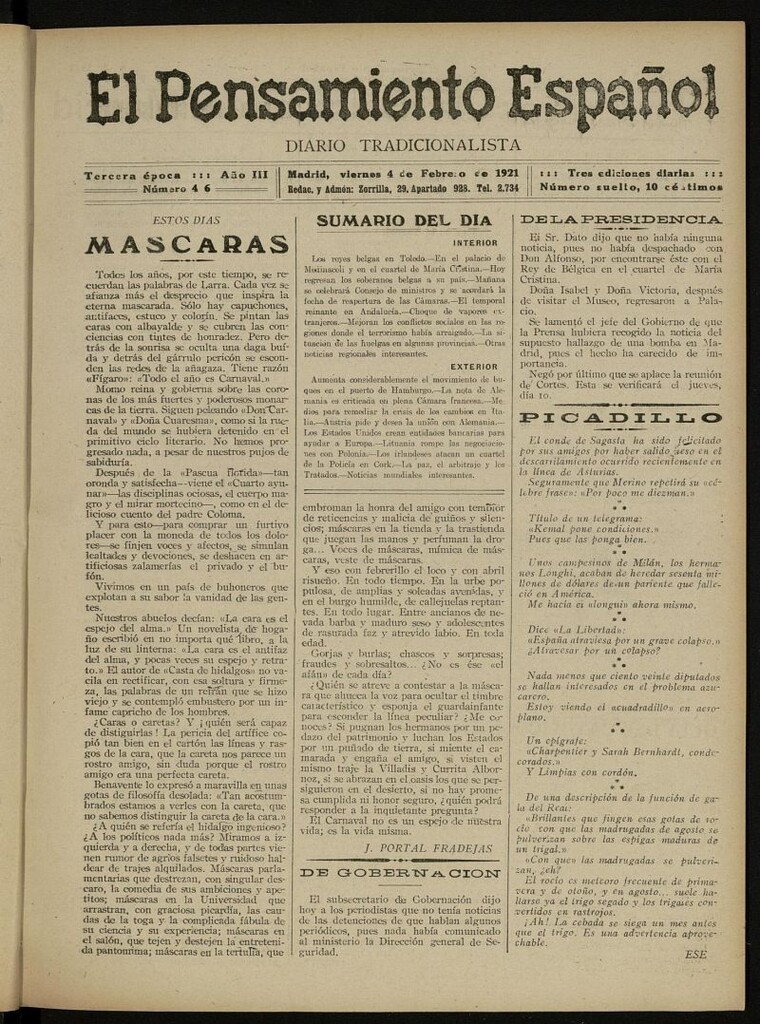 Miniatura de El Pensamiento Español del 4 de febrero de 1921, nº 436