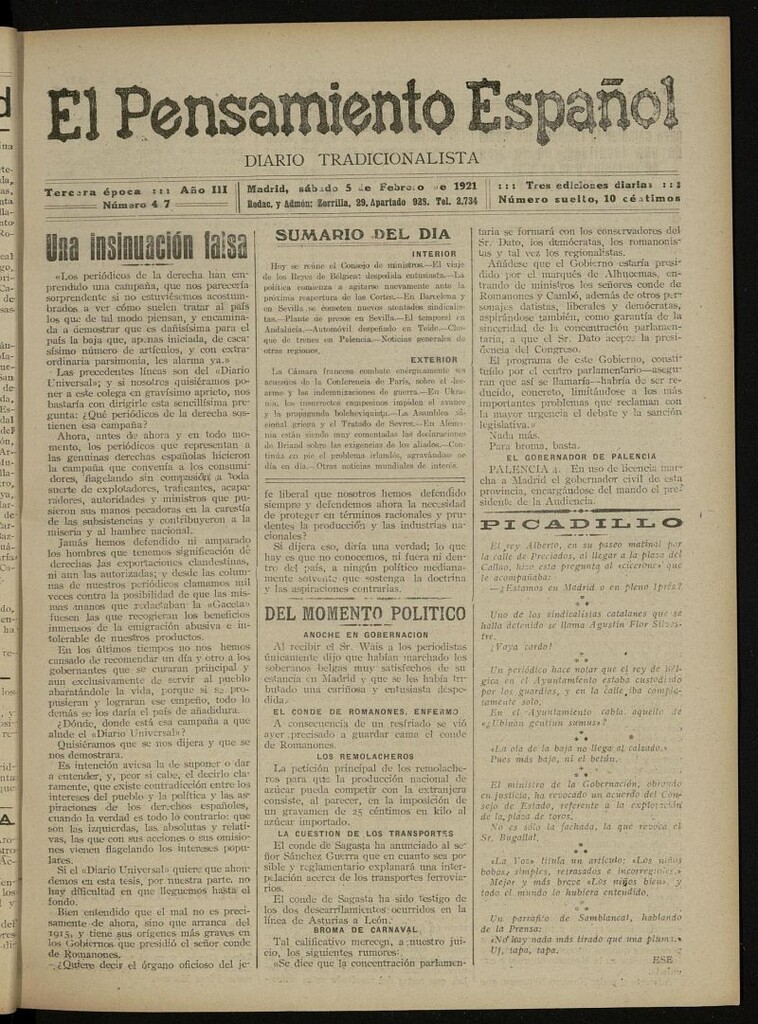 Miniatura de El Pensamiento Español del 5 de febrero de 1921, nº 437