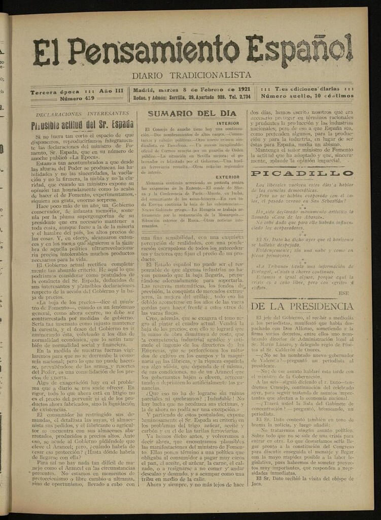 Miniatura de El Pensamiento Español del 8 de febrero de 1921, nº 439