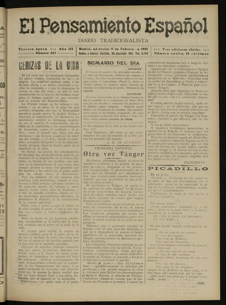 Miniatura de El Pensamiento Español del 9 de febrero de 1921, nº 440