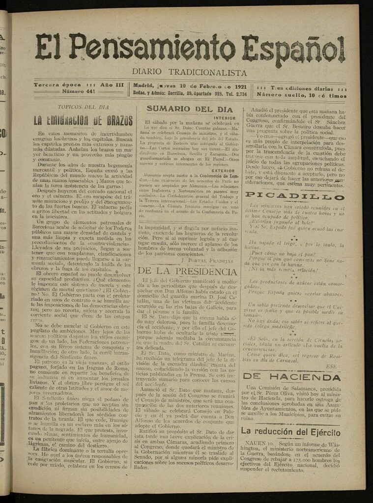 Miniatura de El Pensamiento Español del 10 de febrero de 1921, nº 441
