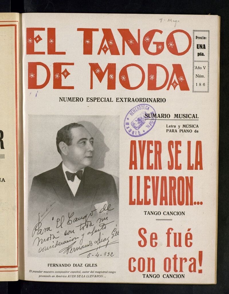 Miniatura de El Tango de Moda : revista popular hispano-americana. Aparece los sábados. Nº 186