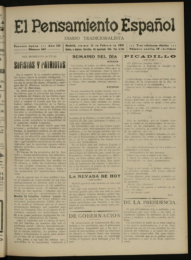 Miniatura de El Pensamiento Español del 11 de febrero de 1921, nº 442