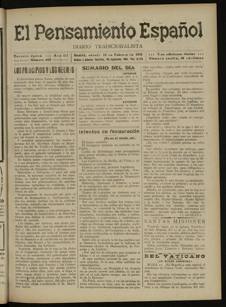 Miniatura de El Pensamiento Español del 12 de febrero de 1921, nº 443
