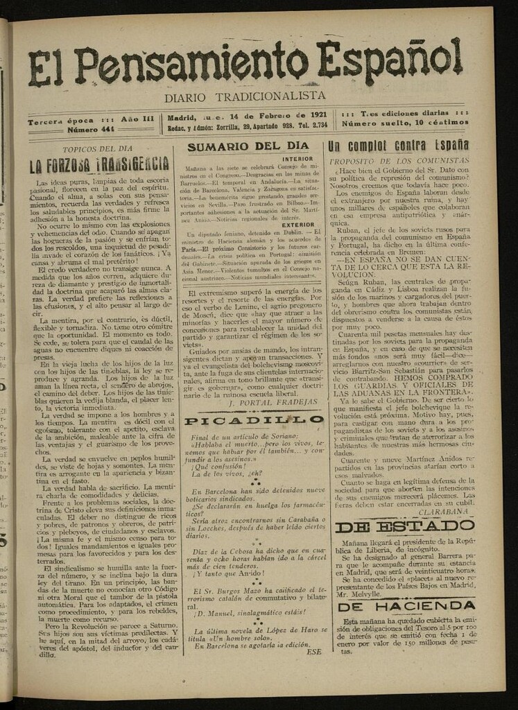 Miniatura de El Pensamiento Español del 14 de febrero de 1921, nº 444