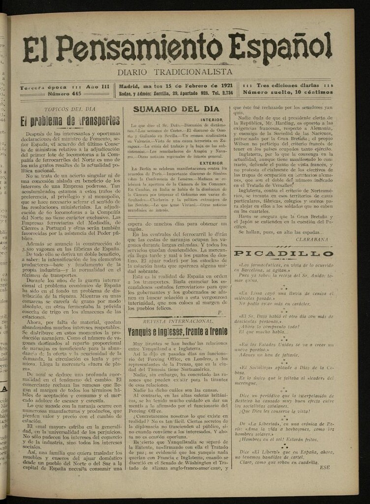 Miniatura de El Pensamiento Español del 15 de febrero de 1921, nº 445