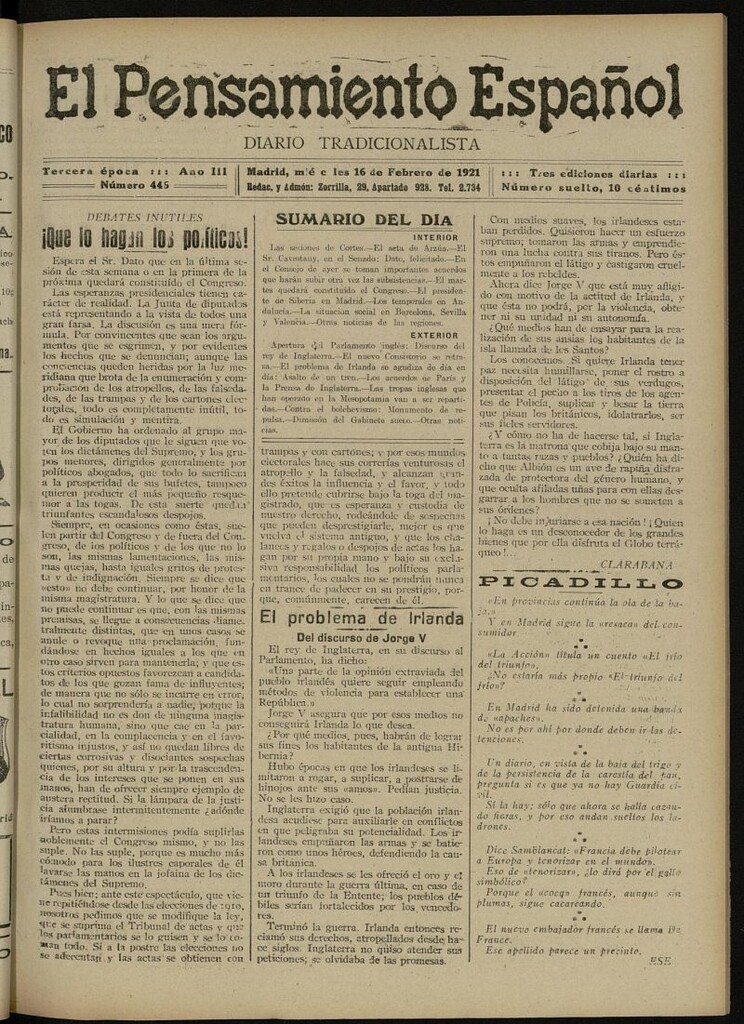 Miniatura de El Pensamiento Español del 16 de febrero de 1921, nº 446