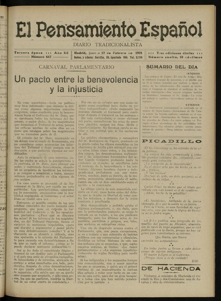 Miniatura de El Pensamiento Español del 17 de febrero de 1921, nº 447