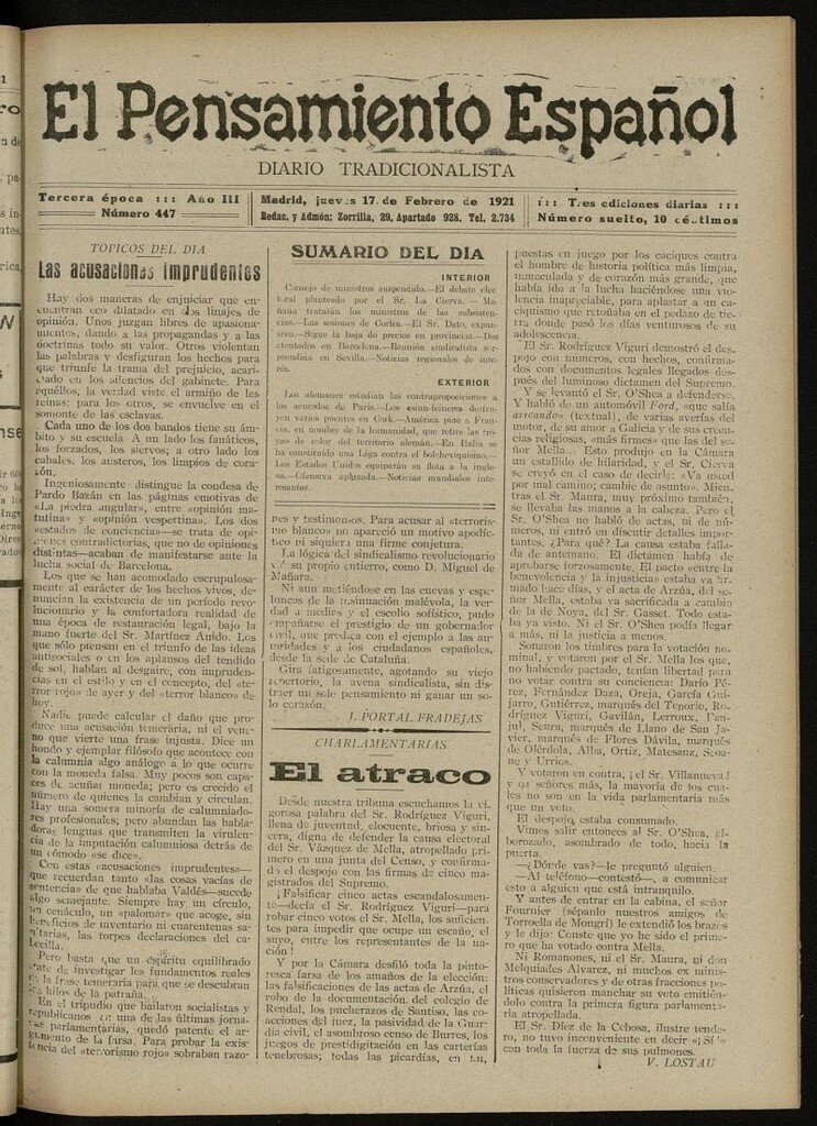 Miniatura de El Pensamiento Español del 17 de febrero de 1921, nº 447