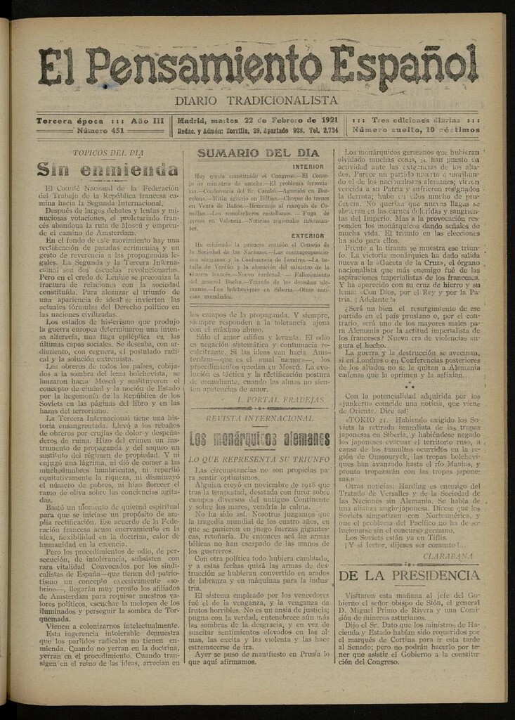 Miniatura de El Pensamiento Español del 22 de febrero de 1921, nº 451