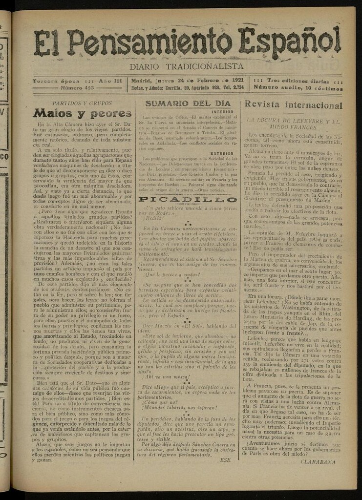 Miniatura de El Pensamiento Español del 24 de febrero de 1921, nº 453