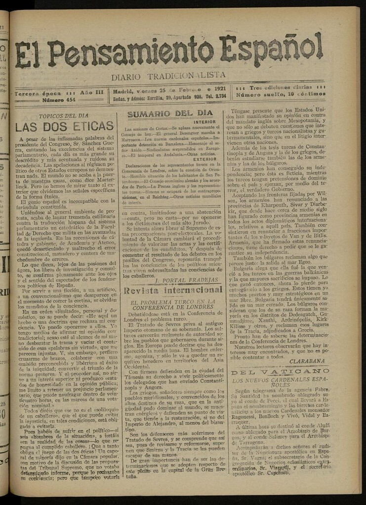 Miniatura de El Pensamiento Español del 25 de febrero de 1921, nº 454