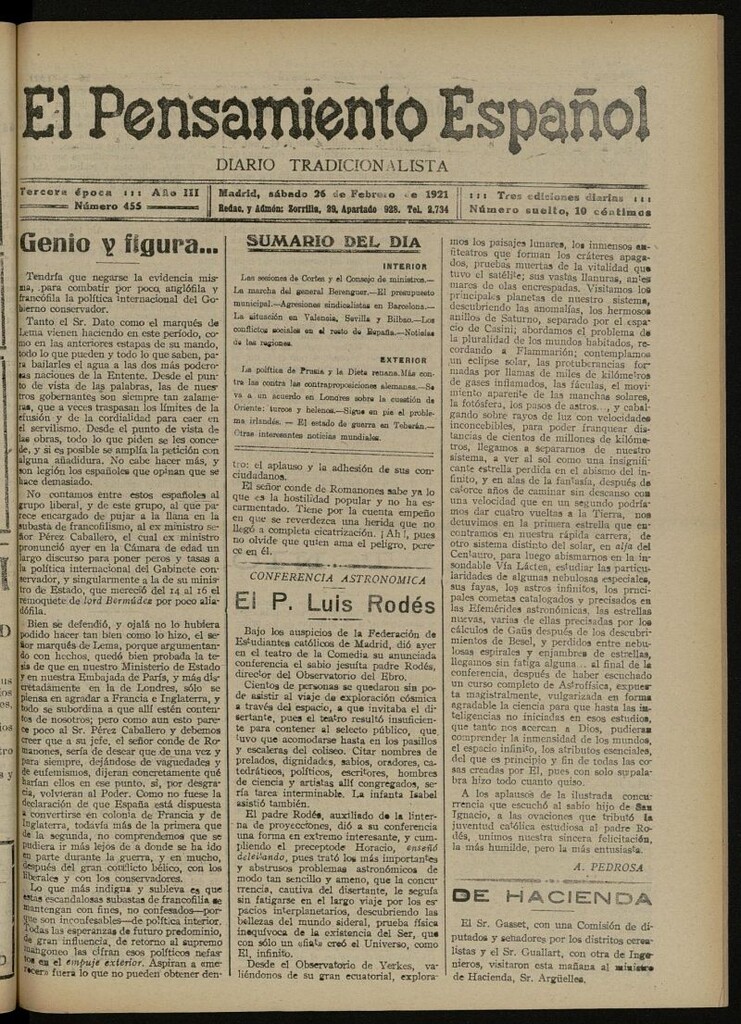 Miniatura de El Pensamiento Español del 26 de febrero de 1921, nº 455
