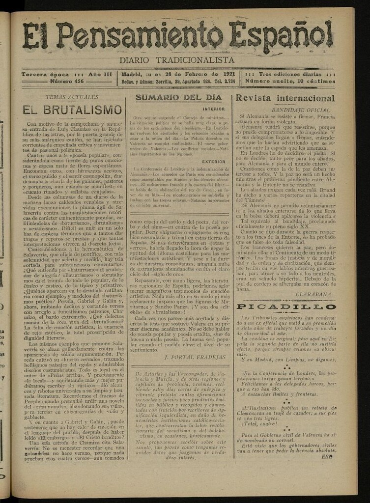 Miniatura de El Pensamiento Español del 28 de febrero de 1921, nº 456