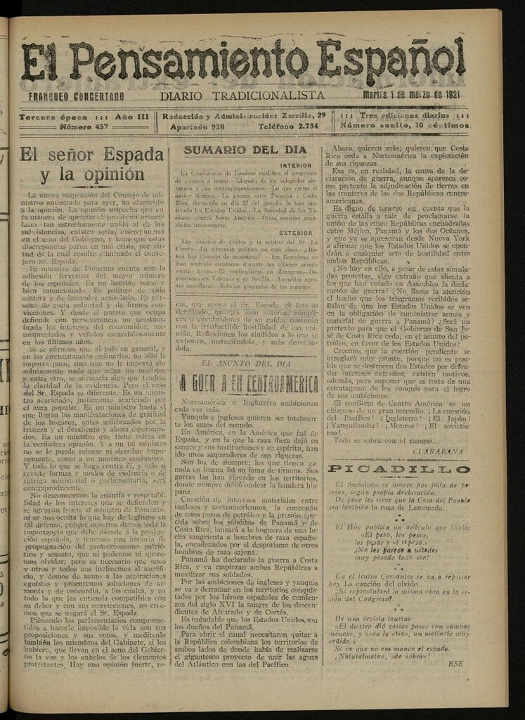 Miniatura de El Pensamiento Español del 1 de marzo de 1921, nº 457