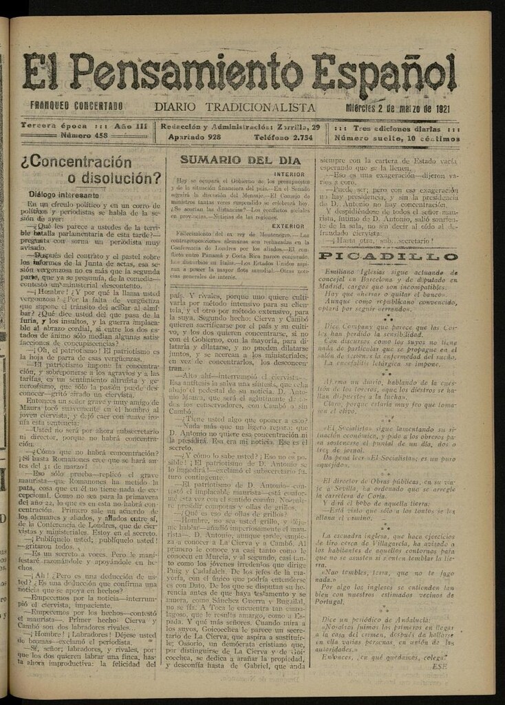 Miniatura de El Pensamiento Español del 2 de marzo de 1921, nº 458