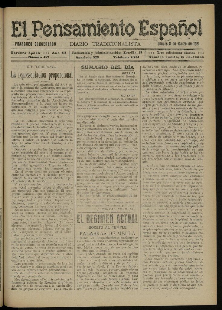 Miniatura de El Pensamiento Español del 3 de marzo de 1921, nº 459