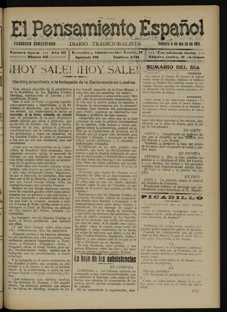 Miniatura de El Pensamiento Español del 4 de marzo de 1921, nº 460