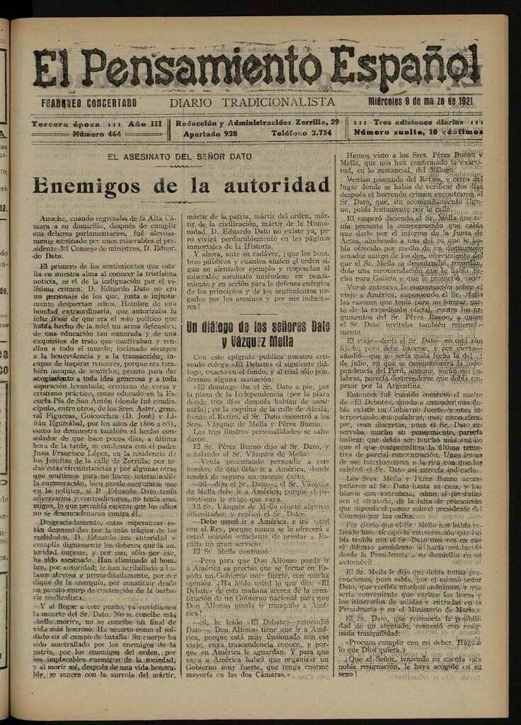 Miniatura de El Pensamiento Español del 9 de marzo de 1921, nº 464