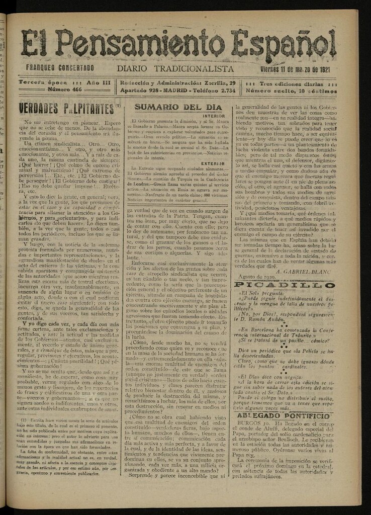 Miniatura de El Pensamiento Español del 11 de marzo de 1921, nº 3466