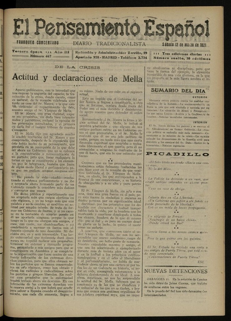 Miniatura de El Pensamiento Español del 12 de marzo de 1921, nº 467
