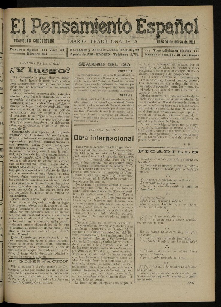 Miniatura de El Pensamiento Español del 14 de marzo de 1921, nº 468