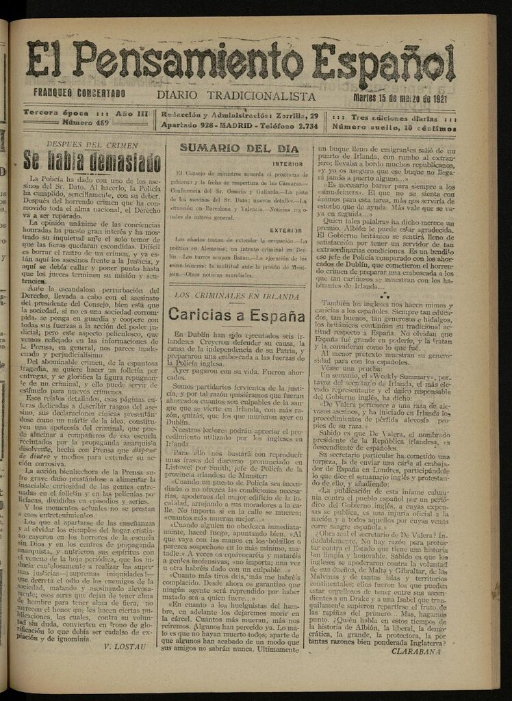 Miniatura de El Pensamiento Español del 15 de marzo de 1921, nº 469
