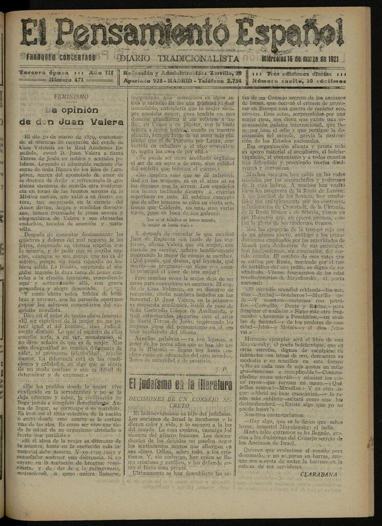 Miniatura de El Pensamiento Español del 16 de marzo de 1921, nº 471 [sic]