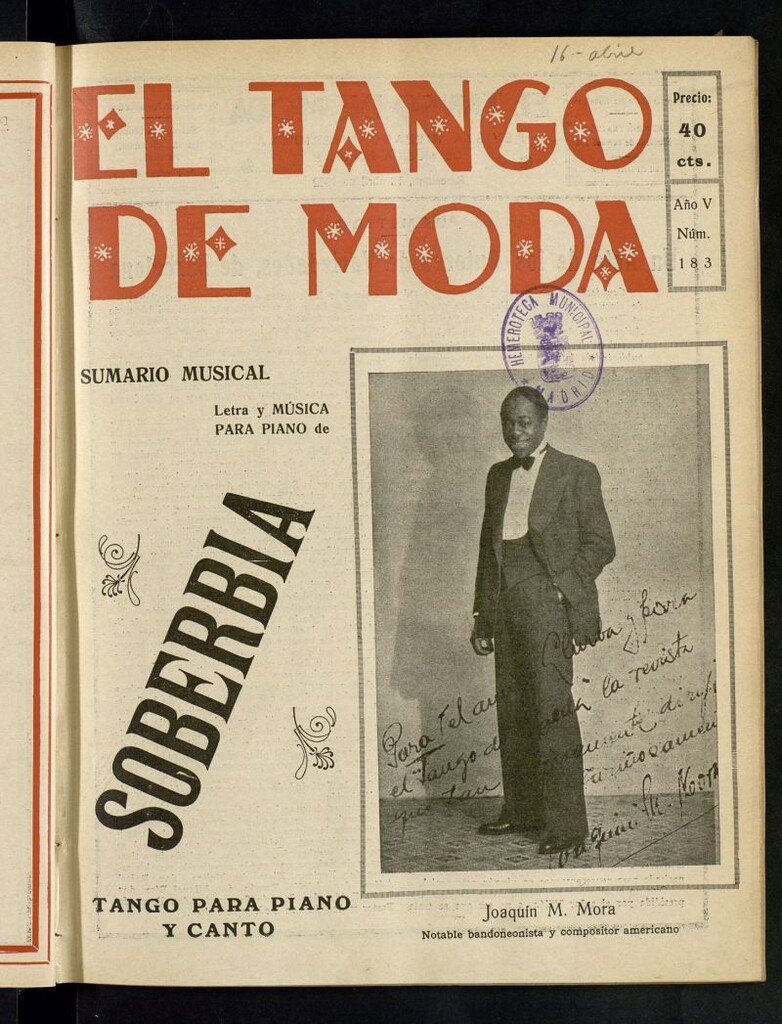Miniatura de El Tango de Moda : revista popular hispano-americana. Aparece los sábados. Nº 183