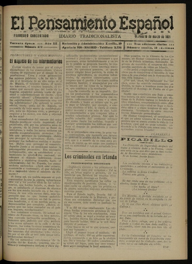 Miniatura de El Pensamiento Español del 18 de marzo de 1921, nº 472