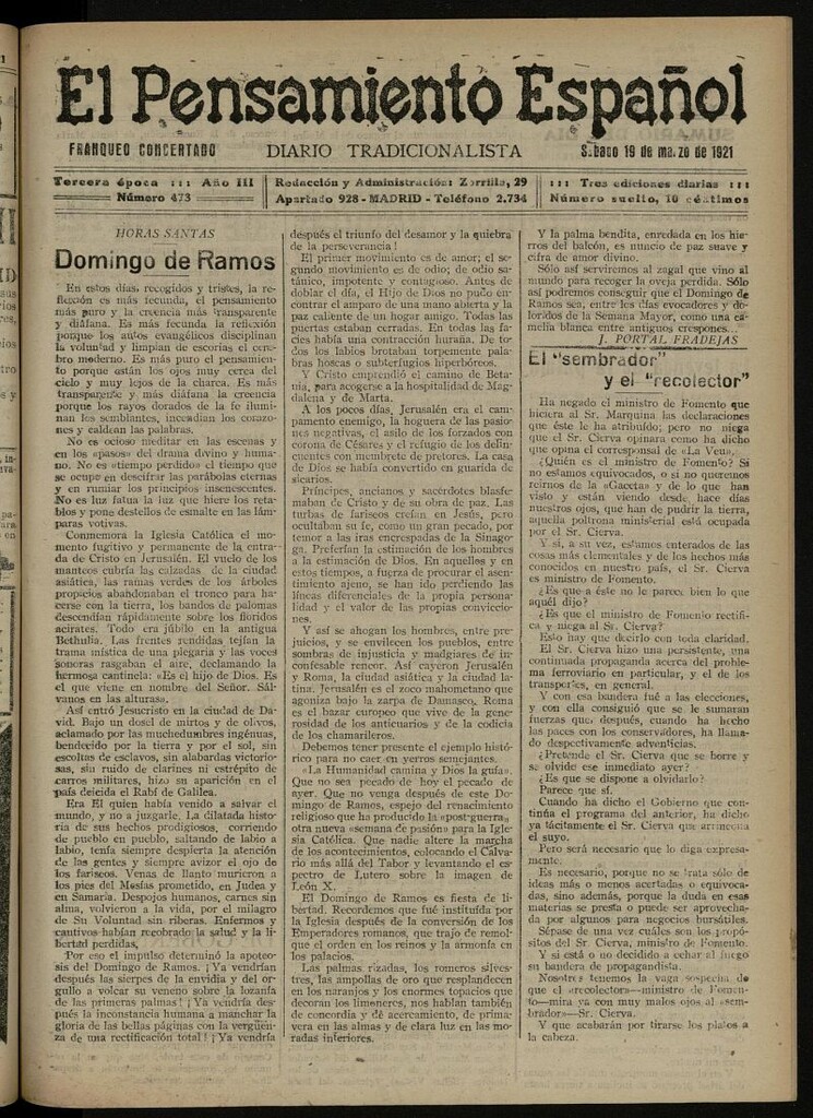 Miniatura de El Pensamiento Español del 19 de marzo de 1921, nº 473