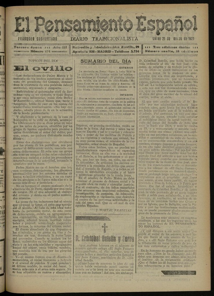 Miniatura de El Pensamiento Español del 21 de marzo de 1921, nº 474