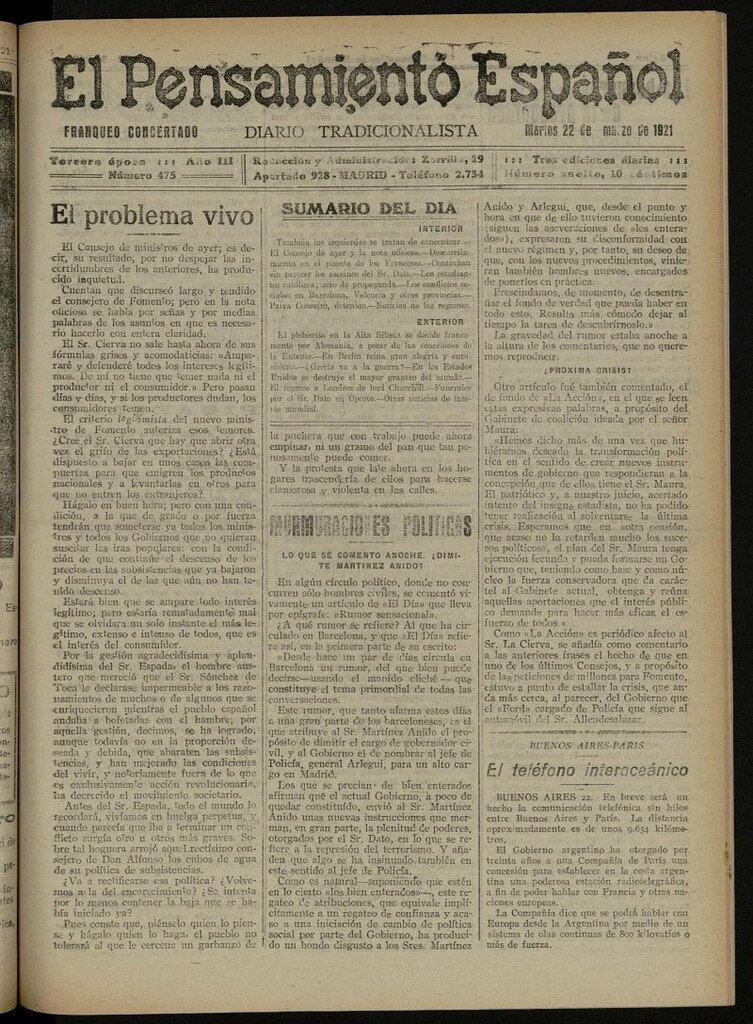 Miniatura de El Pensamiento Español del 22 de marzo de 1921, nº 475