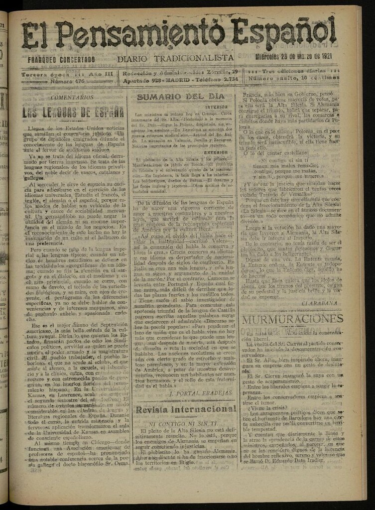 Miniatura de El Pensamiento Español del 23 de marzo de 1921, nº 476
