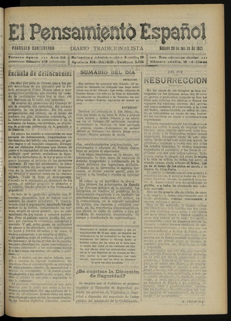 Miniatura de El Pensamiento Español del 26 de marzo de 1921, nº 478