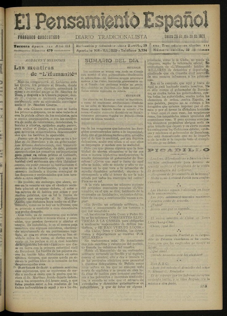 Miniatura de El Pensamiento Español del 28 de marzo de 1921, nº 479