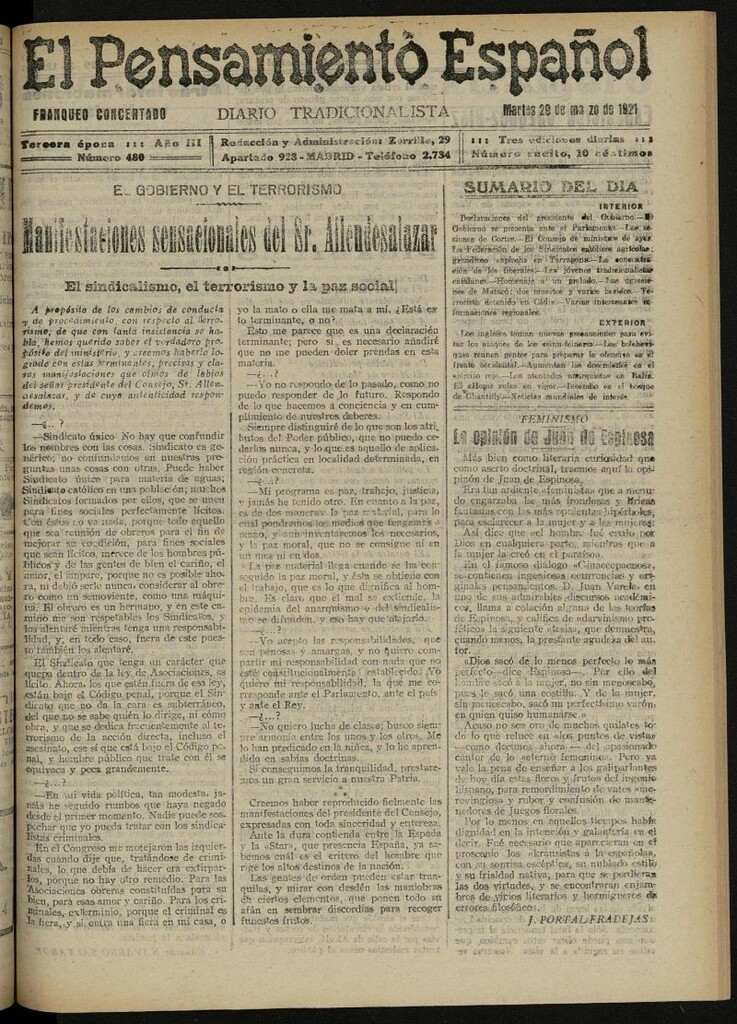 Miniatura de El Pensamiento Español del 29 de marzo de 1921, nº 480