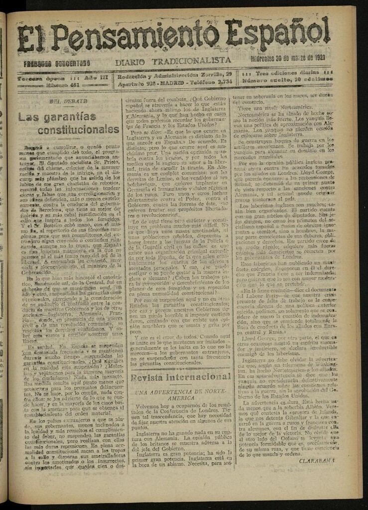 Miniatura de El Pensamiento Español del 30 de marzo de 1921, nº 481