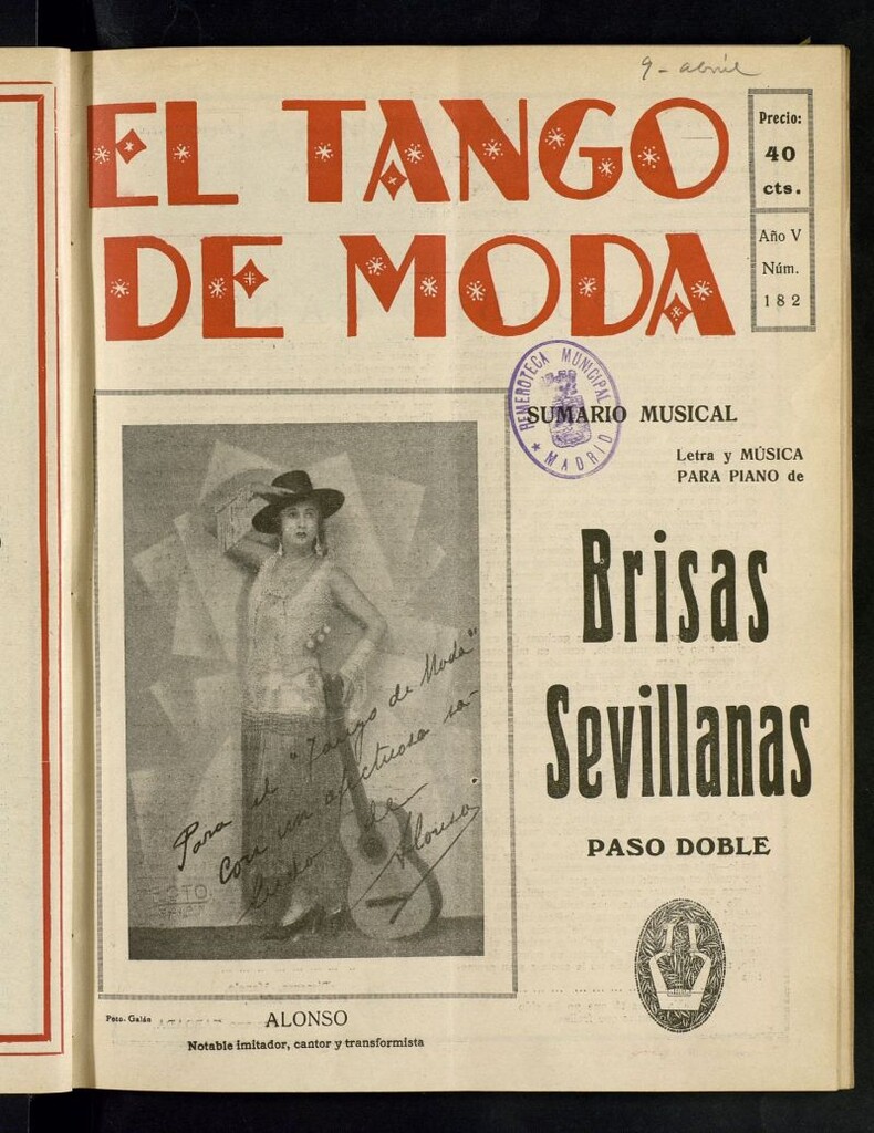 Miniatura de El Tango de Moda : revista popular hispano-americana. Aparece los sábados. Nº 182