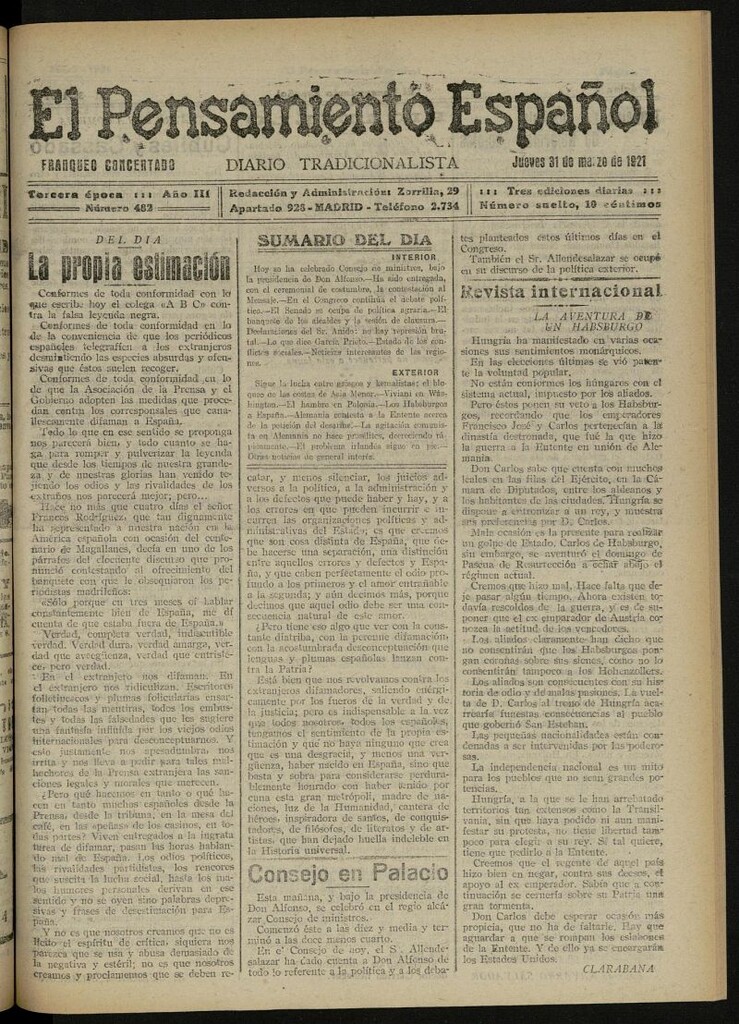 Miniatura de El Pensamiento Español del 31 de marzo de 1921, nº 182