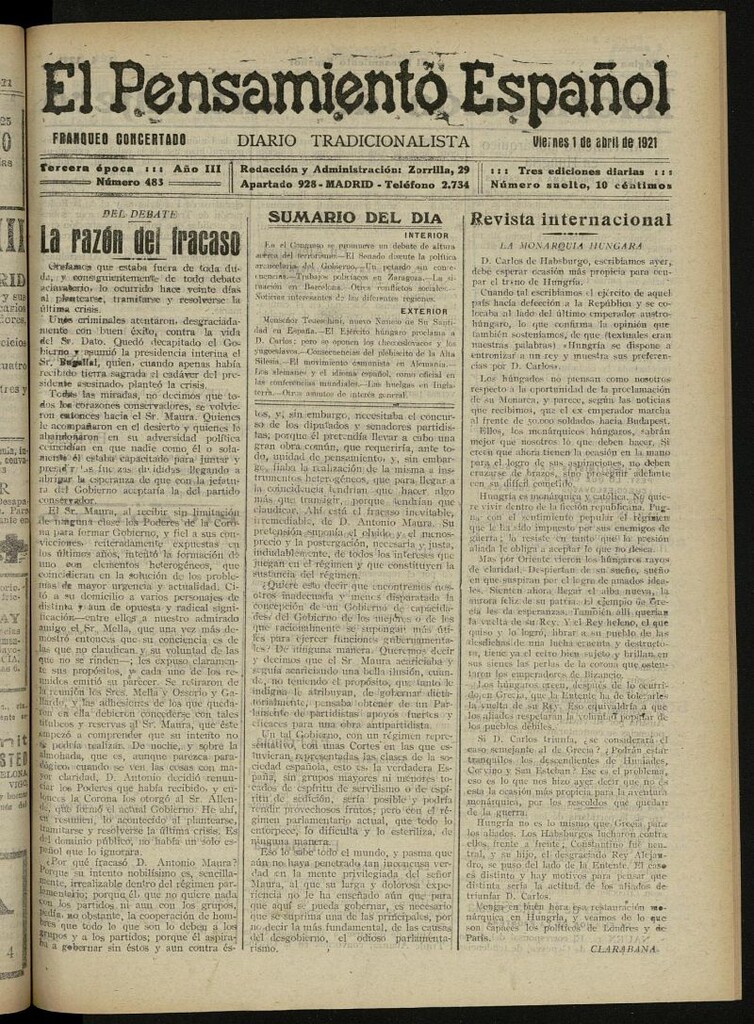Miniatura de El Pensamiento Español del 1 de abril de 1921, nº 483