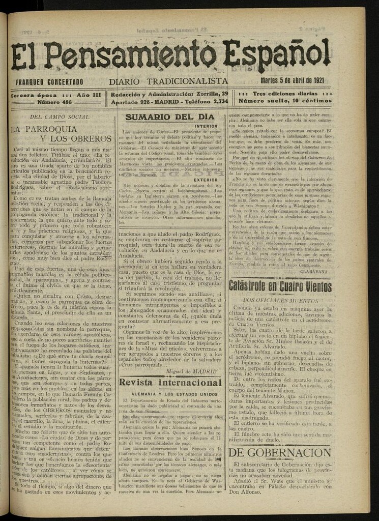 Miniatura de El Pensamiento Español del 5 de abril de 1921, nº 486