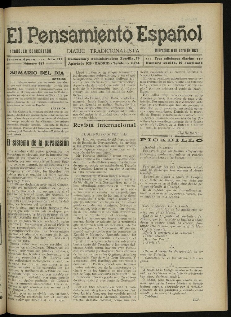 Miniatura de El Pensamiento Español del 6 de abril de 1921, nº 487
