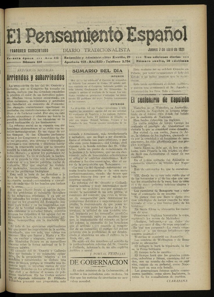 Miniatura de El Pensamiento Español del 7 de abril de 1921, nº 488