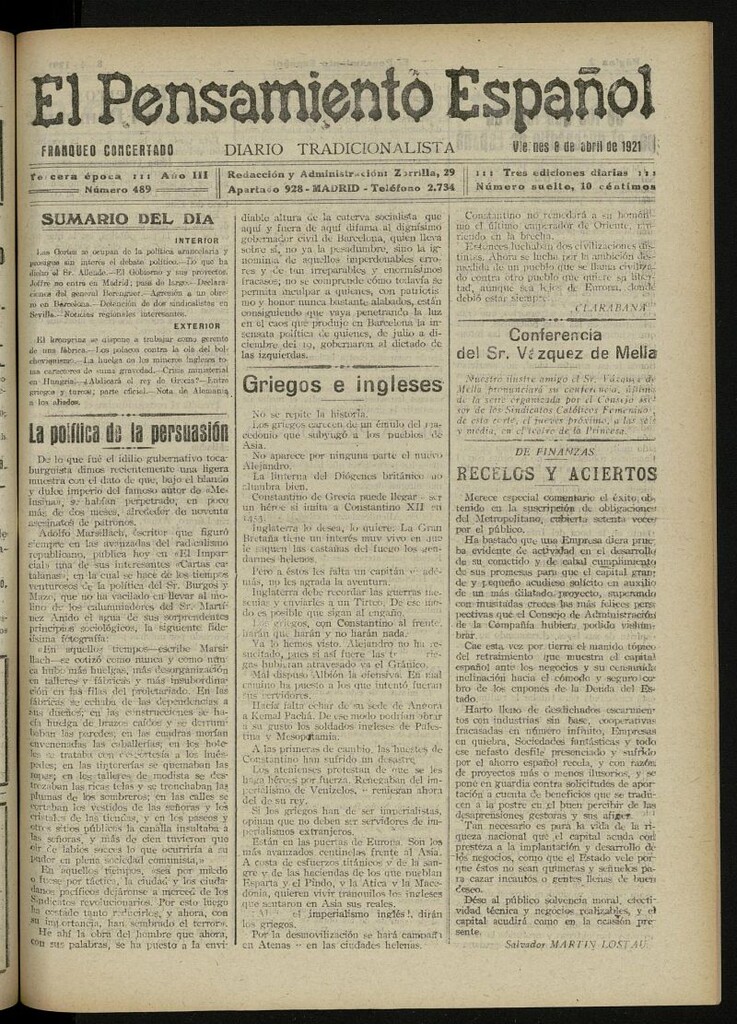 Miniatura de El Pensamiento Español del 8 de abril de 1921, nº 489