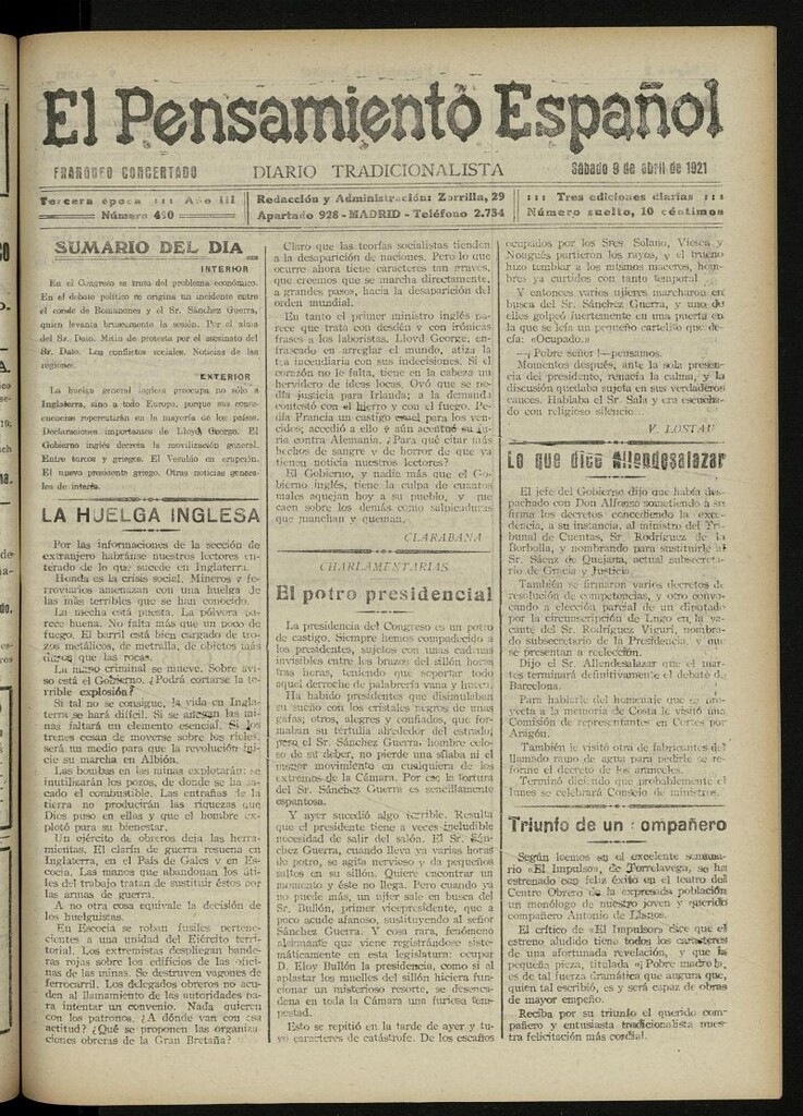 Miniatura de El Pensamiento Español del 9 de abril de 1921, nº 490